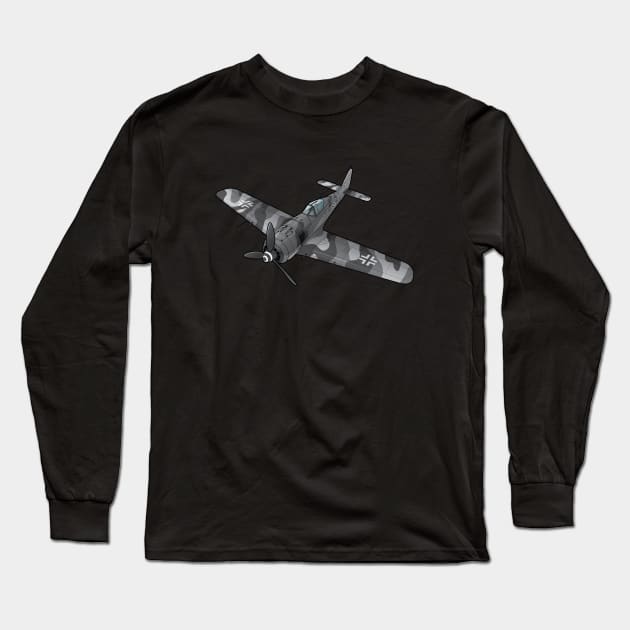 Focke-Wulf FW-190 in gray camo Long Sleeve T-Shirt by SunsetGraphics